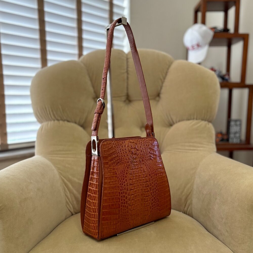 Auth RIVER Brand Genuine Caiman Crocodile Messenger Shoulder Bag GORGEOUS!